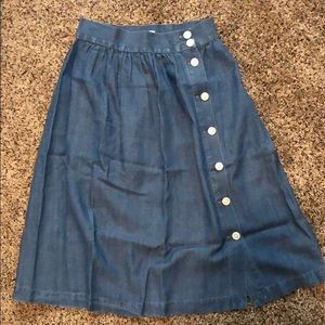 Loft Chambray Side Button Midi Skirt